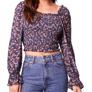 Band Of The Free Womens Agathe Purple Floral Smocked Top NWT Small